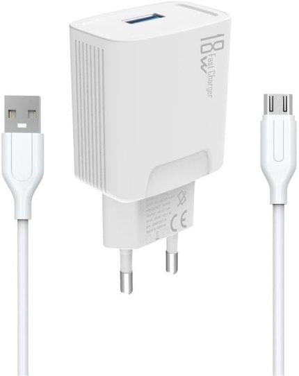 18W Şarj Adaptörü + 3.0A Hızlı Şarj Micro USB Kablo Beyaz KDR-40M (Yerli Üretim) (18w+Micro Usb Kablo)