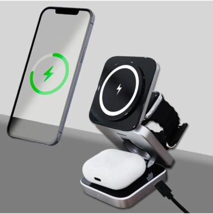 Magsafe Uyumlu 3in1 Kablosuz Şarj Cihazı iPhone Uyumlu Watch Uyumlu Masaüstü Portatif Katlanabilir Taşınabilir Cep Boyutu Şarj Aleti Airpod Uyumlu PB11
