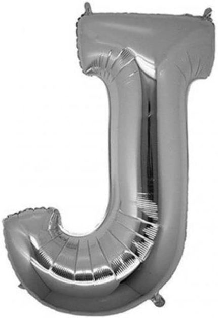 VİTRİNİ J Harfi 16 İnç Gümüş Renk Folyo Balon 36 CM (Gümüş)
