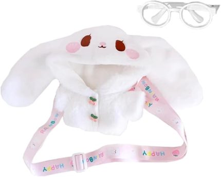 20cm Peluş Bebek Giysileri Tavşan Ayı Kaban Gözlük Çantası 8" Bebek Giydirme (Beyaz)