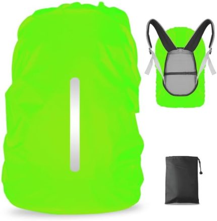 Sırt çantası yağmur koruması, su geçirmez yağmur kılıfı, yansıtıcı şeritli okul çantası, ayar tokası, S (18L-25L) M (26L-40L) L (41L-55L), Parlak Yeşil, L