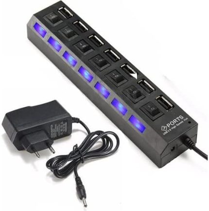 Port USB Hub Çoklayıcı Çoğaltıcı Onoff Düğmeli Işıklı Adaptörlü