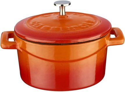 Metal Döküm Mini Tencere, Trendy, 10 cm, 0.35 L Hacim, Turuncu