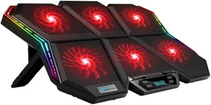 6 Fanlı RGB Işıklı Dijital Ekranlı Laptop Soğutucu Stand, 7 Kademeli Yükseklik Ayarlı Süper Soğutucu Stand