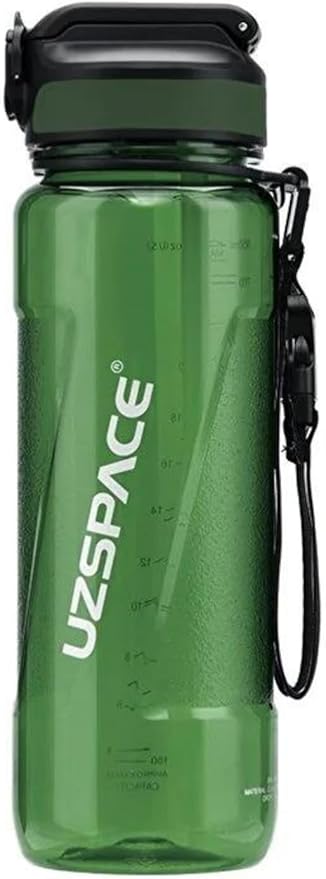 1000ml Pipetli Ölçü Skalalı Şeffaf Gövde Tritan Su Matarası (Yeşil)