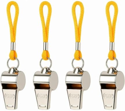 Paslanmaz Metal Deprem Düdüğü Sarı Ipli Acil Durum Hakem Ve Can Kurtaran Düdüğü 4 Adet