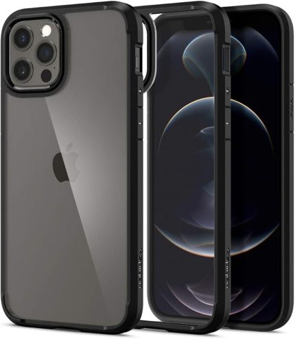 iPhone 12 / 12 Pro ile Uyumlu Kılıf Ultra Hybrid Sararmaya Dayanıklı Siyah Şeffaf Kapak - ACS01703 (Spigen TR Garantili)
