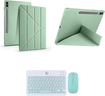 Galaxy Tab S9 FE Plus X610 12.4 inç İle Uyumlu Standlı Kılıf Ve Klavye Mouse 2 li Set Açık Yeşil