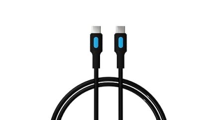 Type C-C Power Delivery Hızlı Şarj Kablosu, Siyah Kablo, Mavi/Siyah Uçlar (150 CM)
