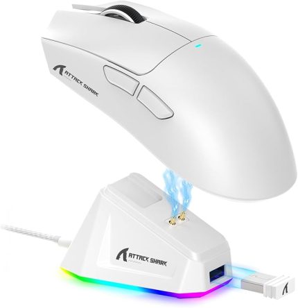 SHARK X11 Hafif Kablosuz Oyun Faresi, RGB Şarj Yuvası, Tri-Mode-2.4G/USB-C Kablolu/BT, 22K DPI, PAW3311 Optik Sensör, HUYU Anahtarı, PC/Mac için 5 programlanabilir Düğme (Beyaz)