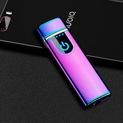 USB elektronik çakmak, rüzgar geçirmez, parmak izi LED sensörlü ekran, çift taraflı çakmak, mum için