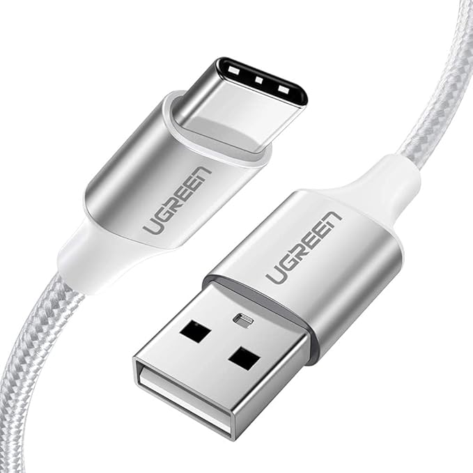Örgülü USB Type-C Şarj ve Data Kablosu, Beyaz, 25 CM