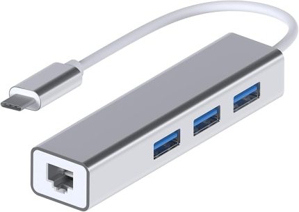 USB Tip C Ethernet 1000Mbps - 1 Gigabit RJ45 adaptör ve 3 USB bağlantı noktası 3.0 Data Hub MacBook Air/Pro iMac Acer Lenovo Asus HP Samsung Huawei ile uyumlu - Gümüş