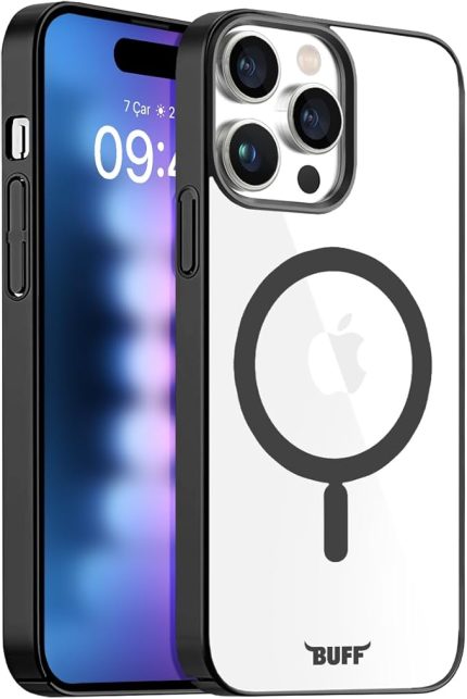 LABS Buff iPhone 15 Pro Max ile Uyumlu MagSafe Uyumlu Slim Fit Kılıf Kablosuz Şarj Destekleyen Sararmaya Karşı Korumalı Kapak (Siyah)