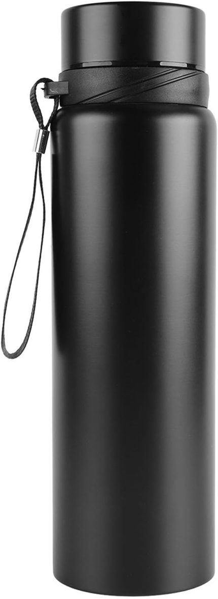 34 OZ / 1L Yalıtımlı Su Şişesi, Akıllı Sıcaklık Göstergeli Siyah Termos, Askılı Taşınabilir Paslanmaz Çelik Su Şişesi, Ev, Spor, Dış Mekan için Akıllı Su Şişesi