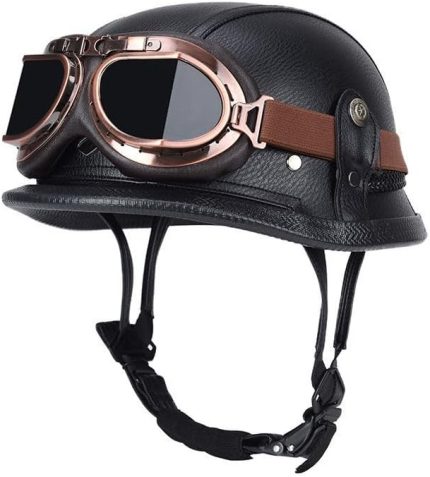 Yüz Kask Yarım Kask Vintage Motosiklet Kaskı Alman Tarzı Jet Kask Scooter Kaskı DOT ECE Erkekler Kadınlar Yetişkin Çarpışma Kaskı İçin Onaylı(B2,S=(55~56cm))