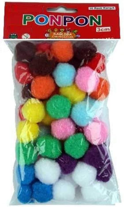 Ponpon 3 cm 10 Renk Karışık 50 li Paket