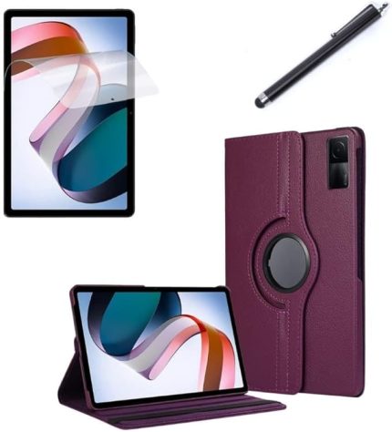 Redmi Pad SE 11inç ile uyumlu Kılıf Dönen Tablet Kilifi Ekran Koruyucu+Kalem Mor