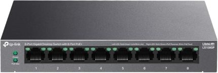 LS108GP | 8-Port Gigabit PoE+ Switch | 62W PoE Bütçesi, 250m İletim, Tak ve Çalıştır | Fansız, Sessiz Metal Kasa | IP Kamera & AP Uyumlu Ağ Anahtarı