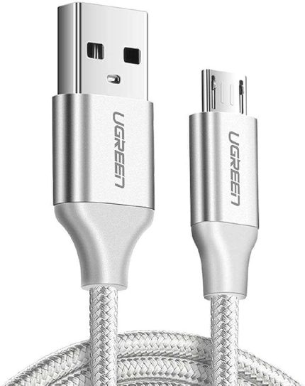 Örgülü Micro-USB & USB-A Data ve Şarj Kablosu, 1.5 Metre, Beyaz