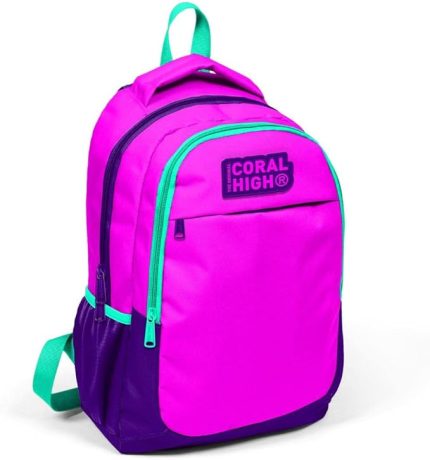 High Üç Bölmeli Kız Çocuk İlkokul ve Ortaokul Okul Sırt Çantası - Mor Pembe