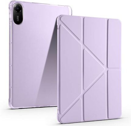 Xiaomi Redmi Pad 2 ile Uyumlu Kılıf Tri Folding Silikon Kalem Bölmeli Katlanabilir Standlı PU Deri Yumuşak Kapak, Tablet Kılıfı [Akıllı Kapak, Uyku Modlu] - Lila