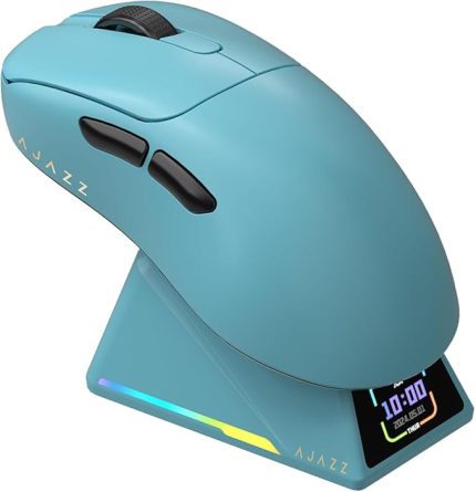 AJAZZ AJ-179 Apex 42000 DPI Manyetik Şarj İstasyonu-TFT Ekranlı Mouse-PAW 3950 Sensör-8K Dongle AJ179 (Turkuaz)