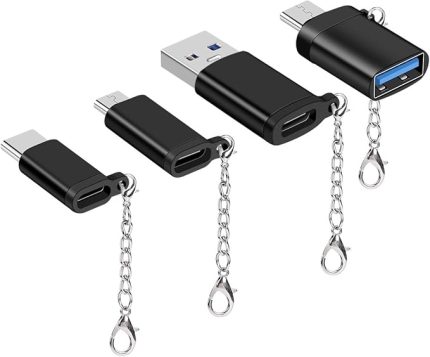 USB C adaptör USB 3.0 [4 adet] USB C adaptörü Micro USB üzerinde, USB C tipi adaptör, OTG USB Tip C adaptörü, anahtarla taşınabilir, Huawei Mate 20, Samsung Galaxy LG için (siyah)