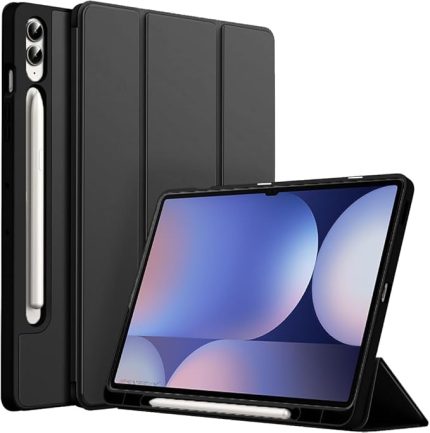 Galaxy Tab S10 Plus X820 İle Uyumlu 12.4 İnç Kılıf Premium Silikon Kalem Bölmeli Smart Case Siyah