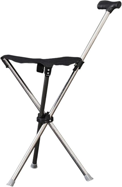 Yürüme Bastonu - Oturmalı Yürüme Bastonu | Sandalye | Ergonomik Destekli Katlanabilir Sandalye | Manyetik Terapi Taş Koltuk Değneği Taburesi Ile Kapasiteli Buzlu Saplı Dış Mekan Seyaha