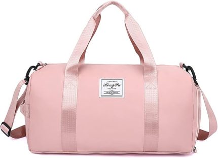 Spor spor çantası, kadın spor çantası, ayakkabı bölmeli ve ıslak kurutma ayırıcılı, hafif antrenman çantası, spor çantası, seyahat spor çantası, gece çantası, hafif su geçirmez spor çantası, Pembe.,