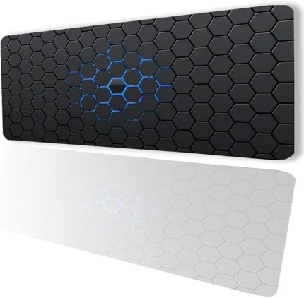 Mavi Siyah Altıgen Desenli Kaymaz Gaming Oyuncu Masaüstü Dikişsiz Klavye Mouse Pad 32x70Cm