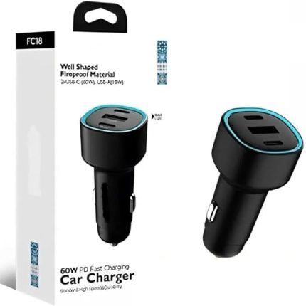 Wlue 60W PD Süper Hızlı Şarj Araç içi Çakmaklık Şarj Aleti 2x Type-c 60W PD 1x Usb3.0 18W