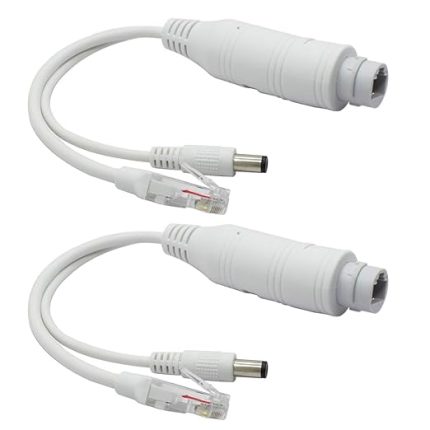 2'li paket Active 48V ila 12V su geçirmez PoE dağıtıcı adaptörü, IEEE 802.3af uyumlu, 10/100 Mbps IP kamera AP Voip-Telefonlar ve daha fazlası için, beyaz
