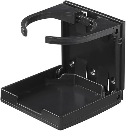 Katlanabilir içecek tutucu, otomobil, karavan ve karavan için ayarlanabilir bardak tutucu, vidalı ve yapışkanlı sabitleme, ayarlanabilir mandal (58 – 98 mm) (siyah)