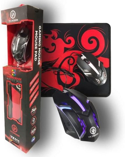 Oyuncu Mouse + Mouse Pad Set, Yüksek Kalite, RGB Işıklı Gaming Mouse ve 30x24cm Desenli Oyuncu MousePad (KIRMIZI)