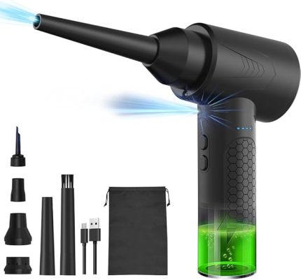 Air er Şişirme Vakum Pompası 3'ü 1 arada Işıklı 3 Vites Ayarlanabilir 50000 RPM Şarj Edilebilir Kablosuz Hava Üfleyici Fırçalı 6 Nozullu PC Klavye Temizliği Yüzme Halkası Şişirme Torbaları