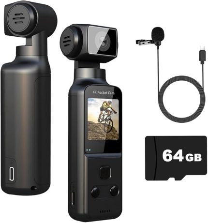 4K Harici Mikrofonlu Vücut Kamerası, Mini Cep Dijital WiFi Açık Spor Bisiklet, Seyahat için Aksiyon-64 GB
