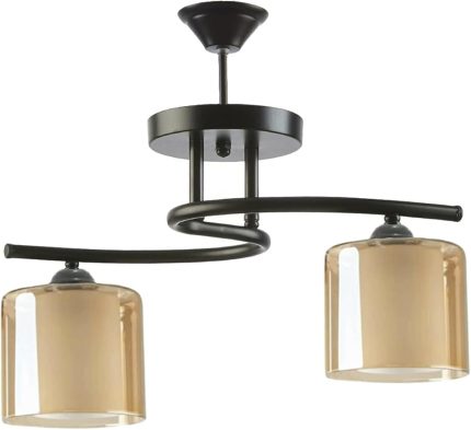 Avize Fuji Özel Tasarım Spor Modern Bal Rengi Çift Camlı Siyah Salon - Mutfak - Yatak Odası 2 li Avize