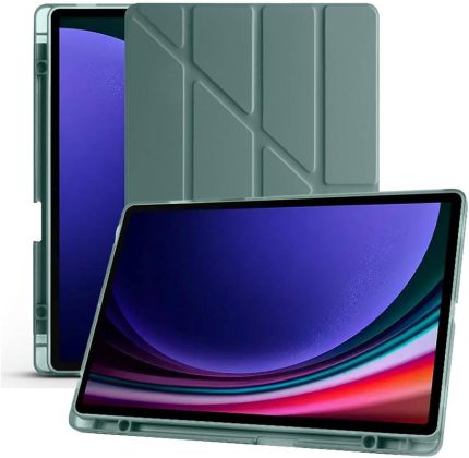 Galaxy Tab S9 Plus X810 / S9 FE Plus x610 12.4 İnç Uyumlu Akıllı Tablet Kılıfı – Katlanabilir Kapaklı, Kalemlikli, Stand Fonksiyonlu, Smart Cover Otomatik Uyandırma (Koyu Yeşil)