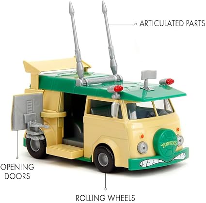 Toys - Ninja Turtles parti vagonu, metal model araba, 1:32, Teenage Mutant Ninja Kaplumbağalar metal parti minibüsü, 13,5 cm, 8 yaşından büyük hayranlar ve çocuklar için - Görsel 5