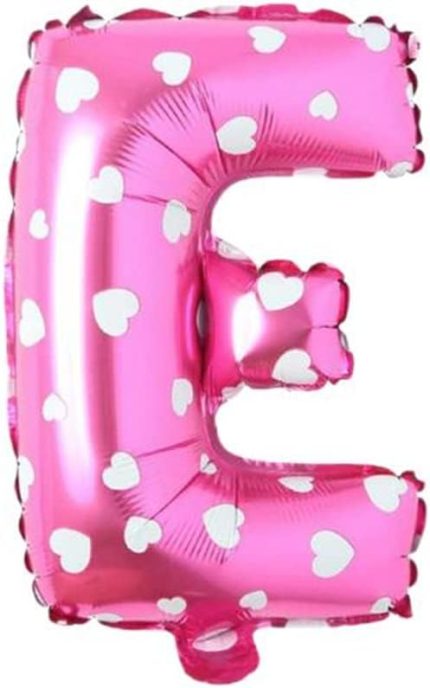 VİTRİNİ E Harfi 16 İnç Pembe Kalpli Renk Folyo Balon 36 CM (Pembe)
