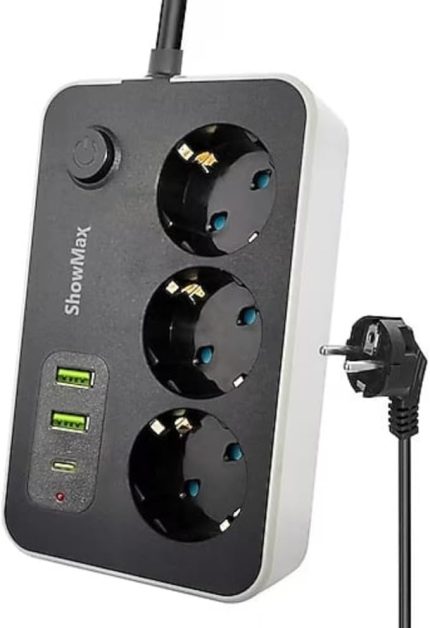 Showmax Serisi SH-2646 Termal Akım Korumalı Priz (3 Priz + 2 Usb + 1 Type-c)