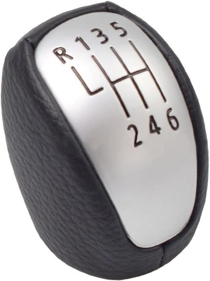 for Araba Deri Vites Topuzu Laguna 3 III Coupe için, Mat Gümüş ve Siyah Deri Vites Topuzu, 6 Hız Manuel Araba Parçaları