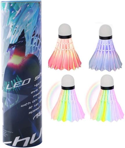 Renkli Badminton Topları, 4'lü Paket LED Badminton Topu İç Mekan Dış Mekan Badminton Spor Antrenmanı Badminton Topları Doğal Badminton Topu