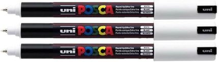 PC-1MR Uni Beyaz Boya Marker Kalemler Ultra İnce 0,7 mm Kalibre Uç Ucu Her Yüzeye Yazılır Kumaş Cam Taş Metal Ahşap Plastik (3'lü Paket)