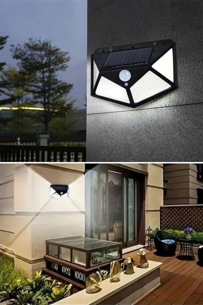 100 Ledli 3 Farklı Aydınlatma Ayarlı Solar Güneş Enerjili Hareket Sensörlü Bahçe Duvar Lambası