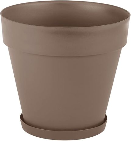 YS03 Yalı Saksı Drenaj Aparatlı Tabaklı Dekoratif Saksı 16cm, 3 Litre Mocha