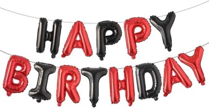 Birthday Folyo Balon (Kırmızı Siyah Düz Yazı)