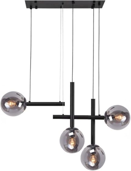 Avize Paris Modern Tasarım Salon - Masaüstü - Mutfak - Siyah Renk Füme Camlı 4 Lü Avize